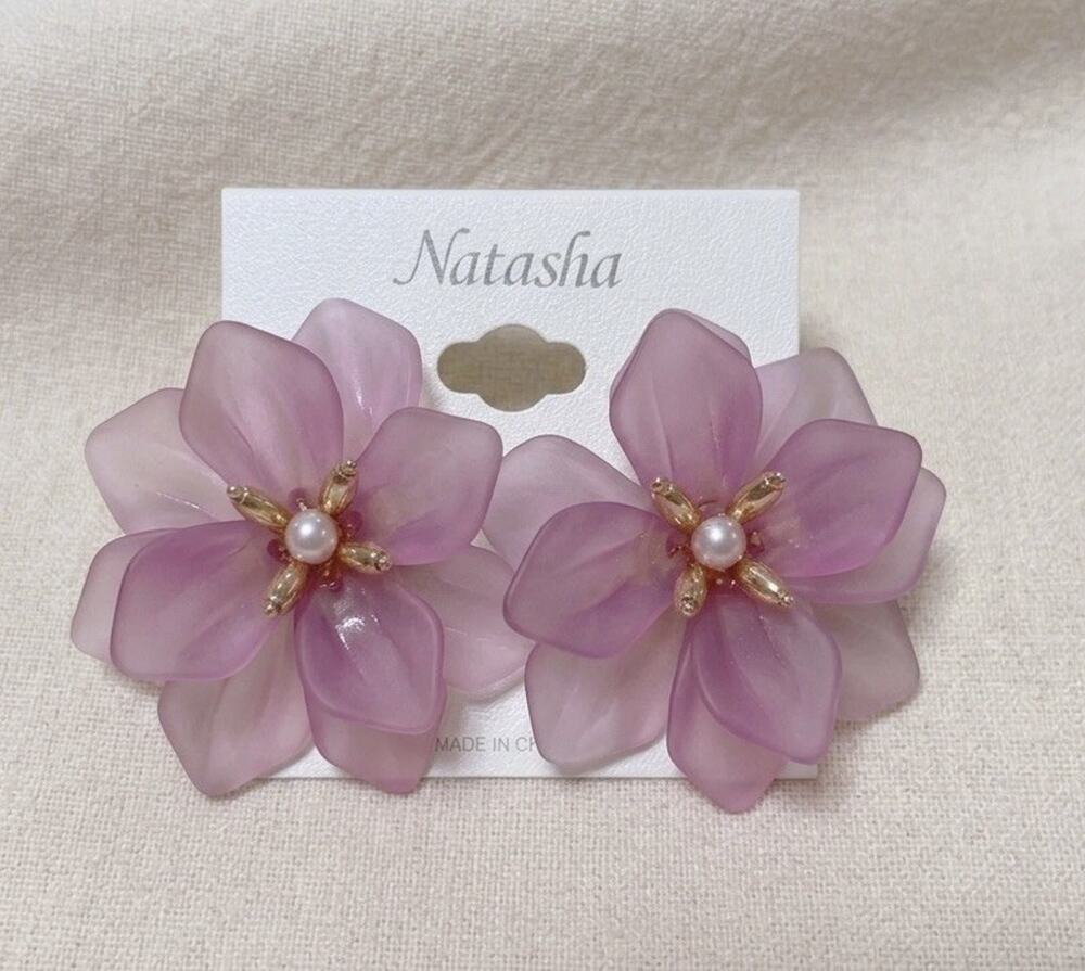 Natasha Flower Earrings Stud Stud Pearl Pink Gold Statement Lucite Boho Retro CZ